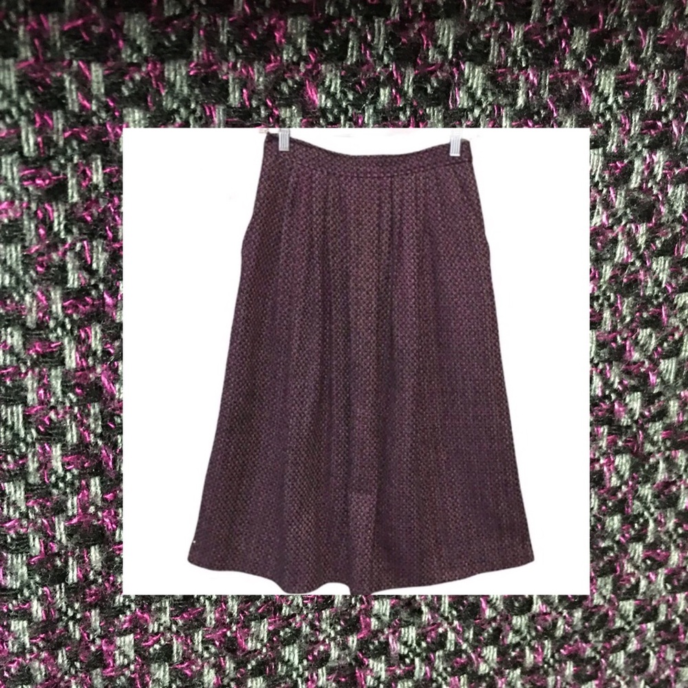 Vtg boucle tweed skirt Limits Purple Pleated (Gathered) waist preppy clueless